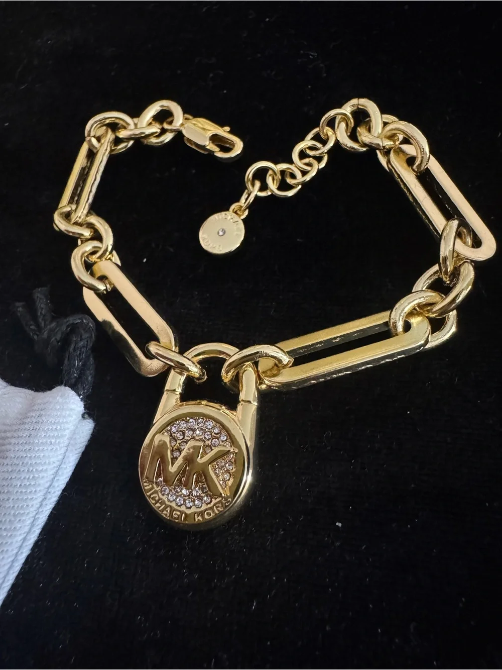 Michael Kors Gold-Tone Link Necklace with MK Pendant